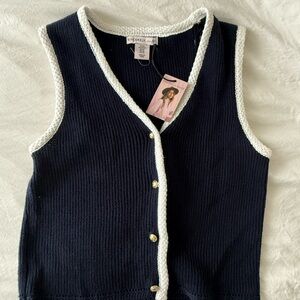 Sincerely Jules Midnight Knit Vest with Ivory Accents
